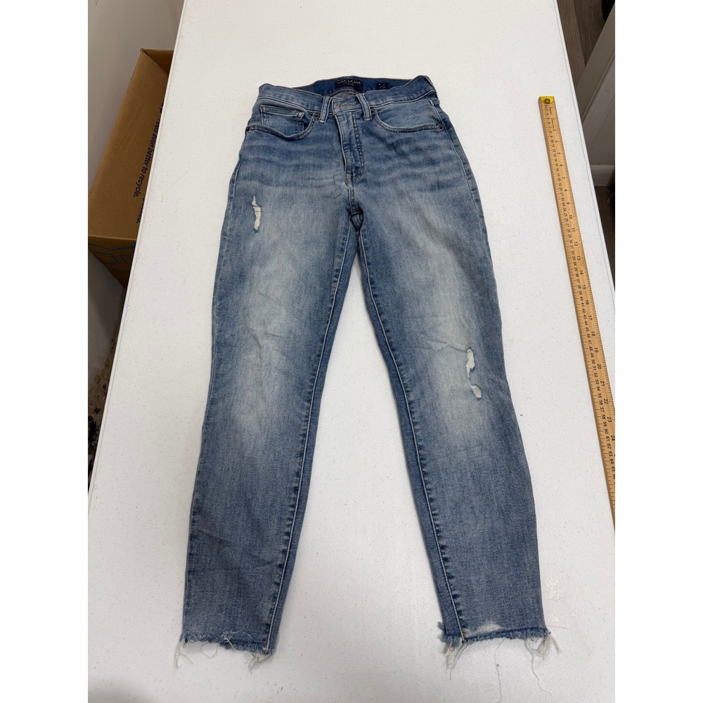 Lucky Brand High Rise Skinny‎ Jeans Medium Wash Distressed Raw Hem Size 8/29